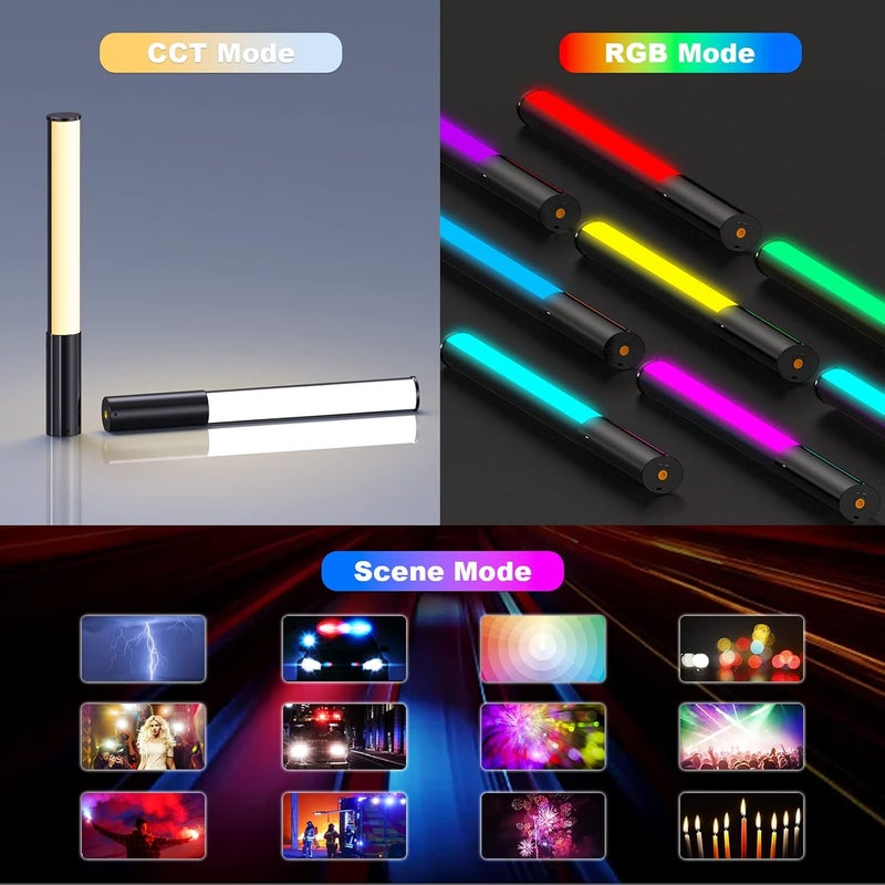 LUXCEO RGB LED Video Light Wand, Handheld Photography Light Stick with Remote Control, Dimmable 2500K-6500K CRI97+ Full-Color LED Light with 2500mAh Built-in Battery, 12 Light Scenes - Image 2